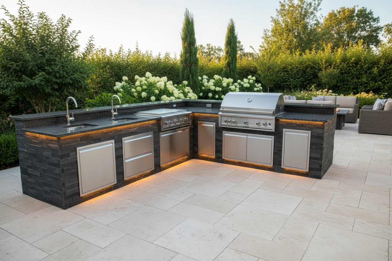 luxury outdoor 11 piece kitchen with grill sink and side burner
