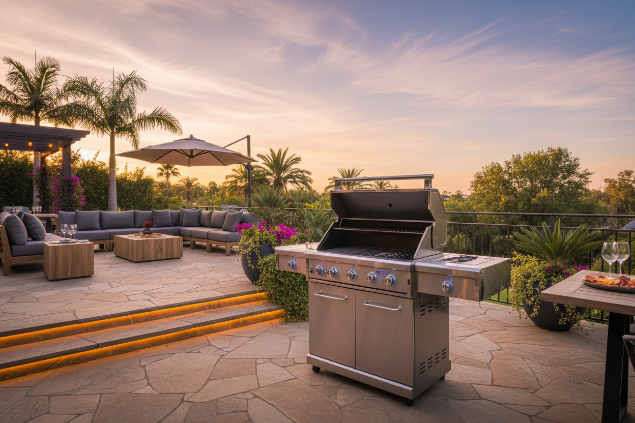 in a backyard on a nice patio sunset outside